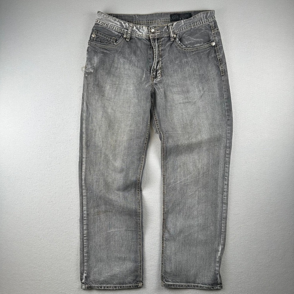 T.K. Axel Relaxed Straight Jeans Mens 34x32 Gray Faded Cotton Denim 1349